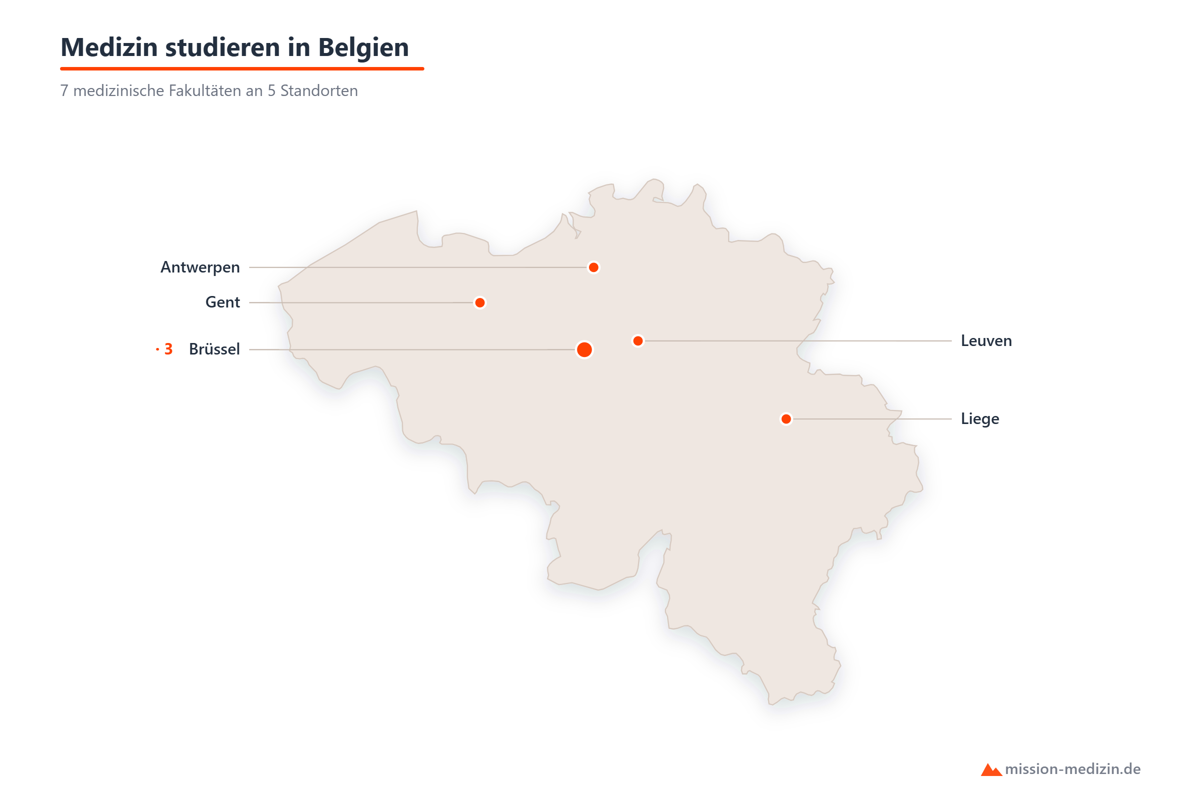 Karte: Standorte für das Medizinstudium in Belgien