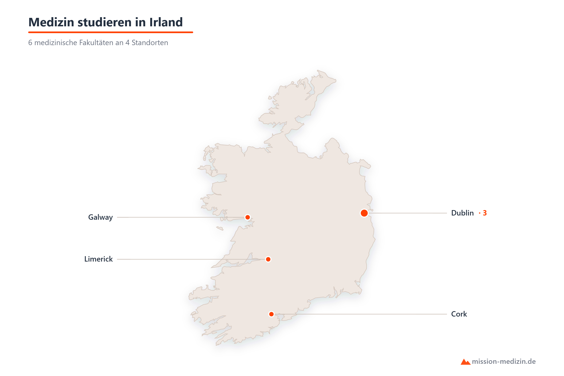 Karte: Standorte für das Medizinstudium in Irland