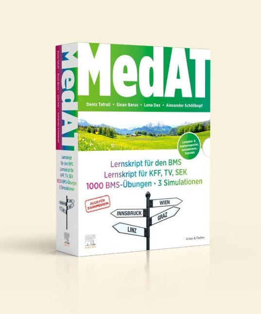 Die vier MedAT-Baende als Paket: Lernskript BMS, Lernskript KFF TV SEK, 1000 BMS-Uebungen und 3 Simulationen