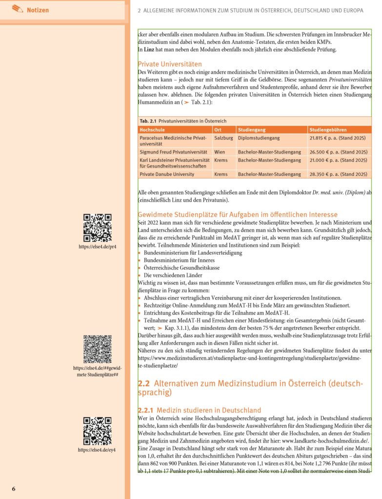 Seite aus Band 4 über Studienorte und Verfahren