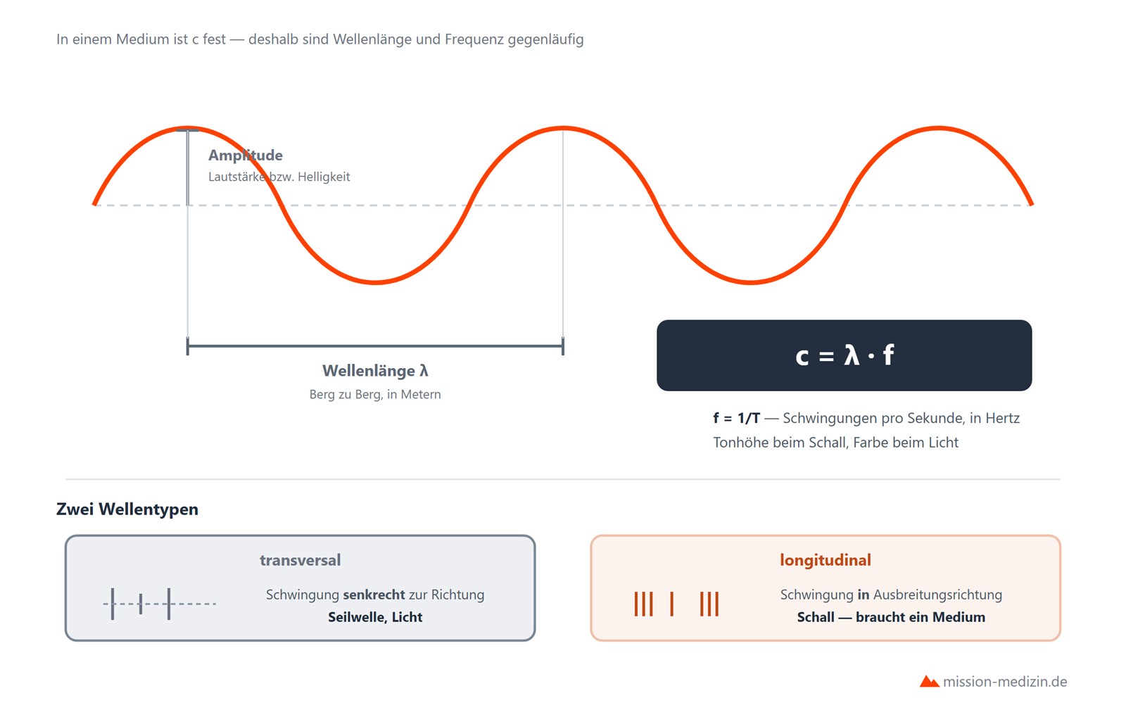 Amplitude Wellenlaenge Periodendauer und Frequenz mit transversaler und longitudinaler Welle