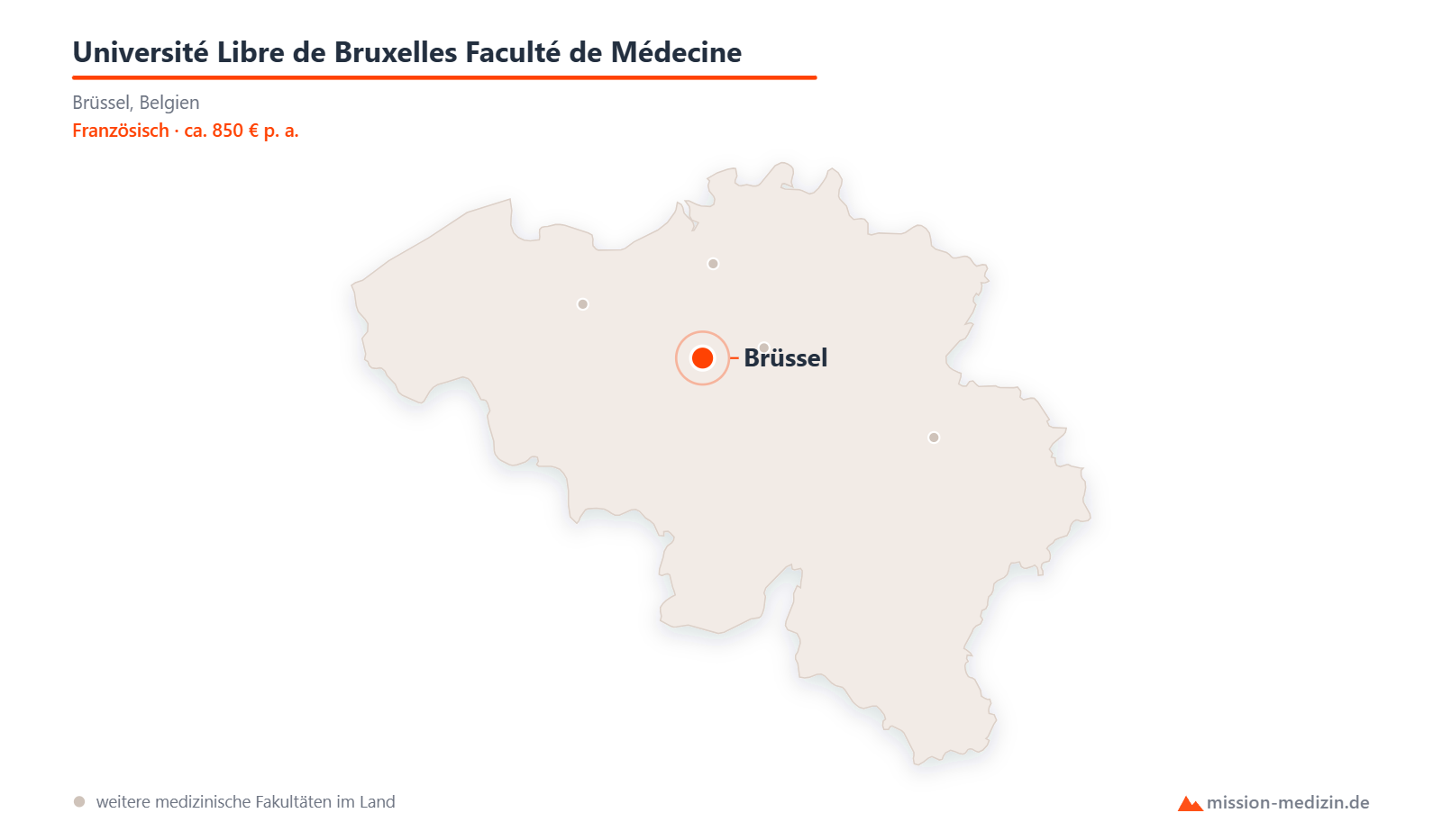 Karte: Lage von Université Libre de Bruxelles Faculté de Médecine in Belgien