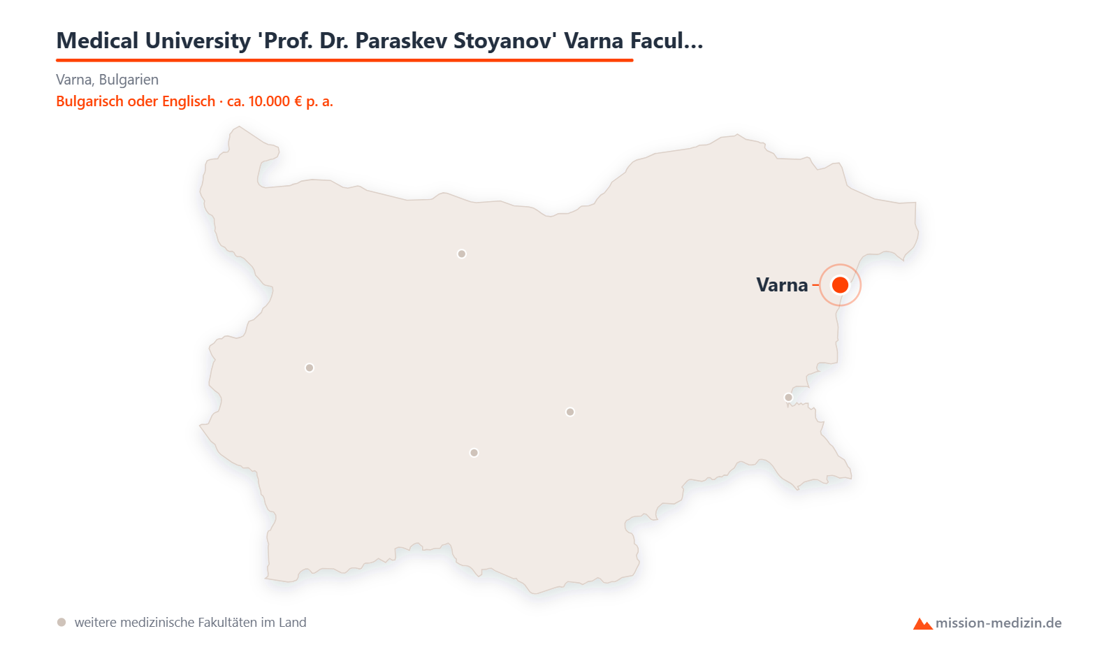 Karte: Lage von Medical University 'Prof. Dr. Paraskev Stoyanov' Varna Faculty of Medicine in Bulgarien