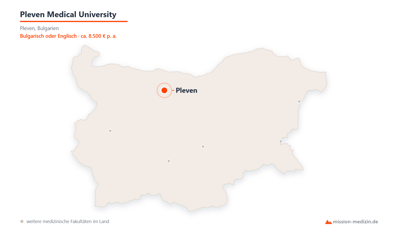 Karte: Lage von Pleven Medical University in Bulgarien