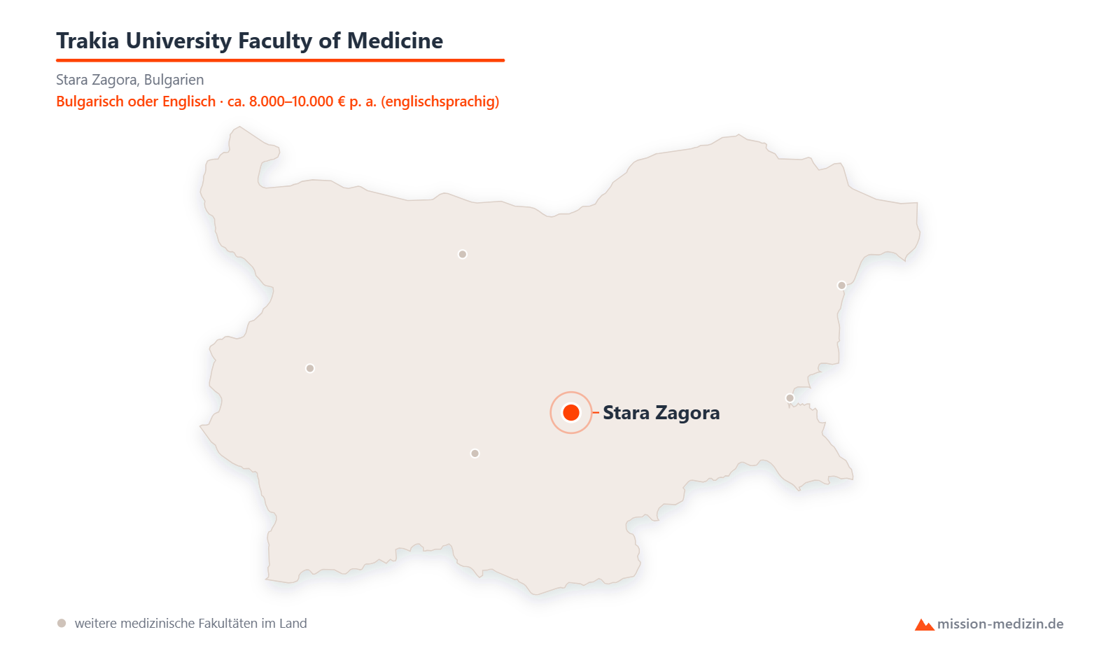 Karte: Lage von Trakia University Faculty of Medicine in Bulgarien