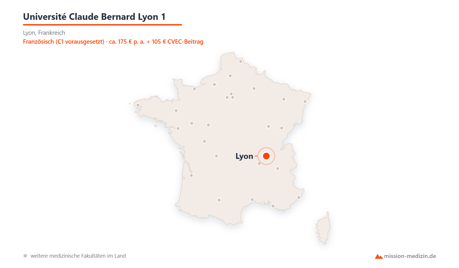 Karte: Lage von Université Claude Bernard Lyon 1 in Frankreich