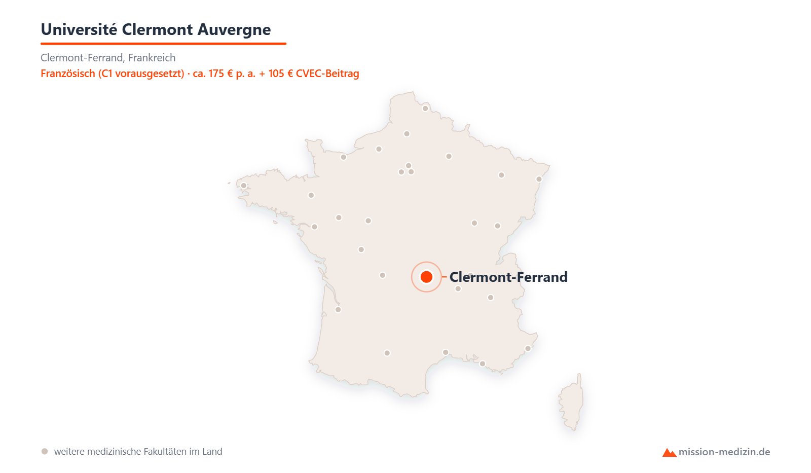 Karte: Lage von Université Clermont Auvergne in Frankreich