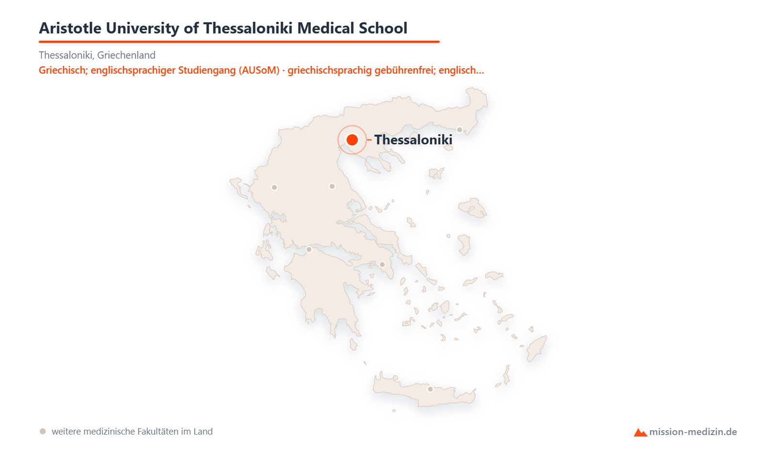 Karte: Lage von Aristotle University of Thessaloniki Medical School in Griechenland