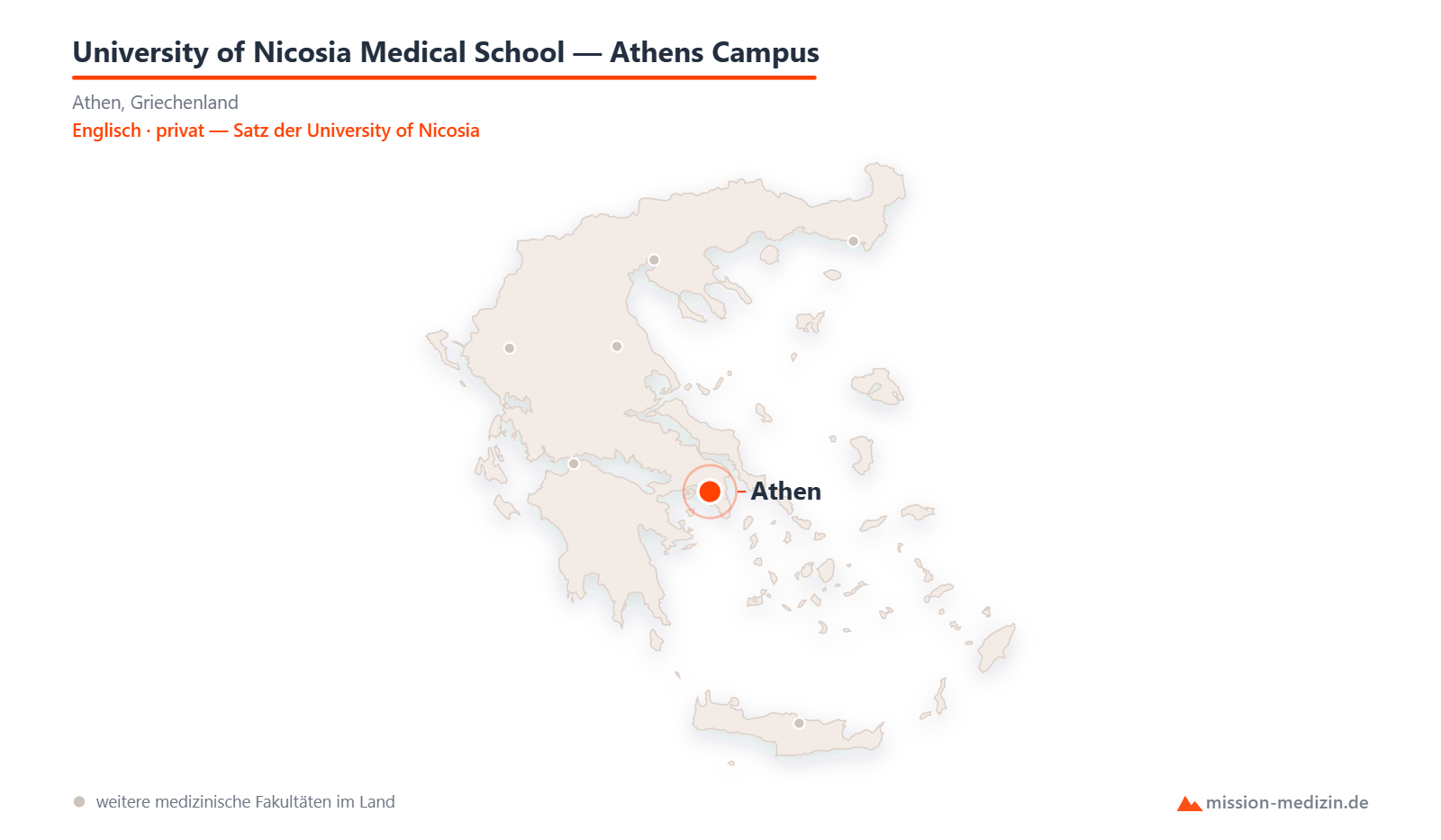 Karte: Lage von University of Nicosia Medical School — Athens Campus in Griechenland
