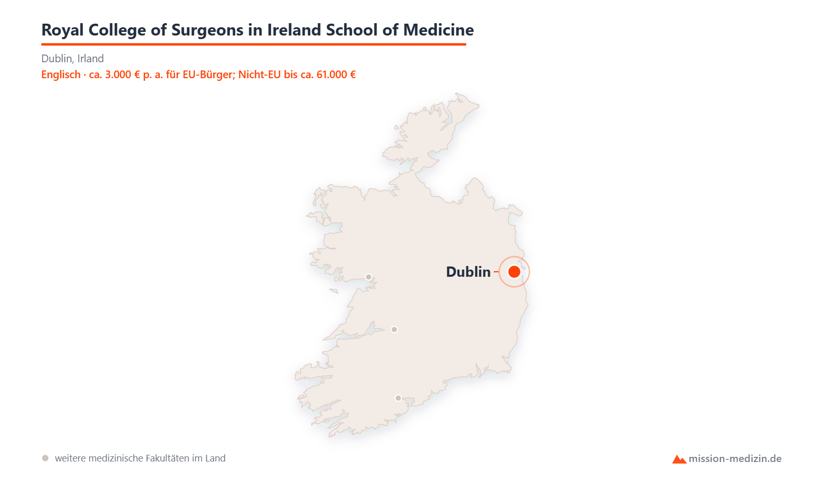 Karte: Lage von Royal College of Surgeons in Ireland School of Medicine in Irland