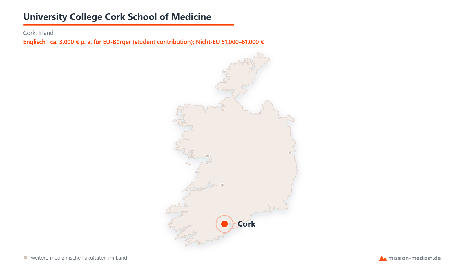 Karte: Lage von University College Cork School of Medicine in Irland