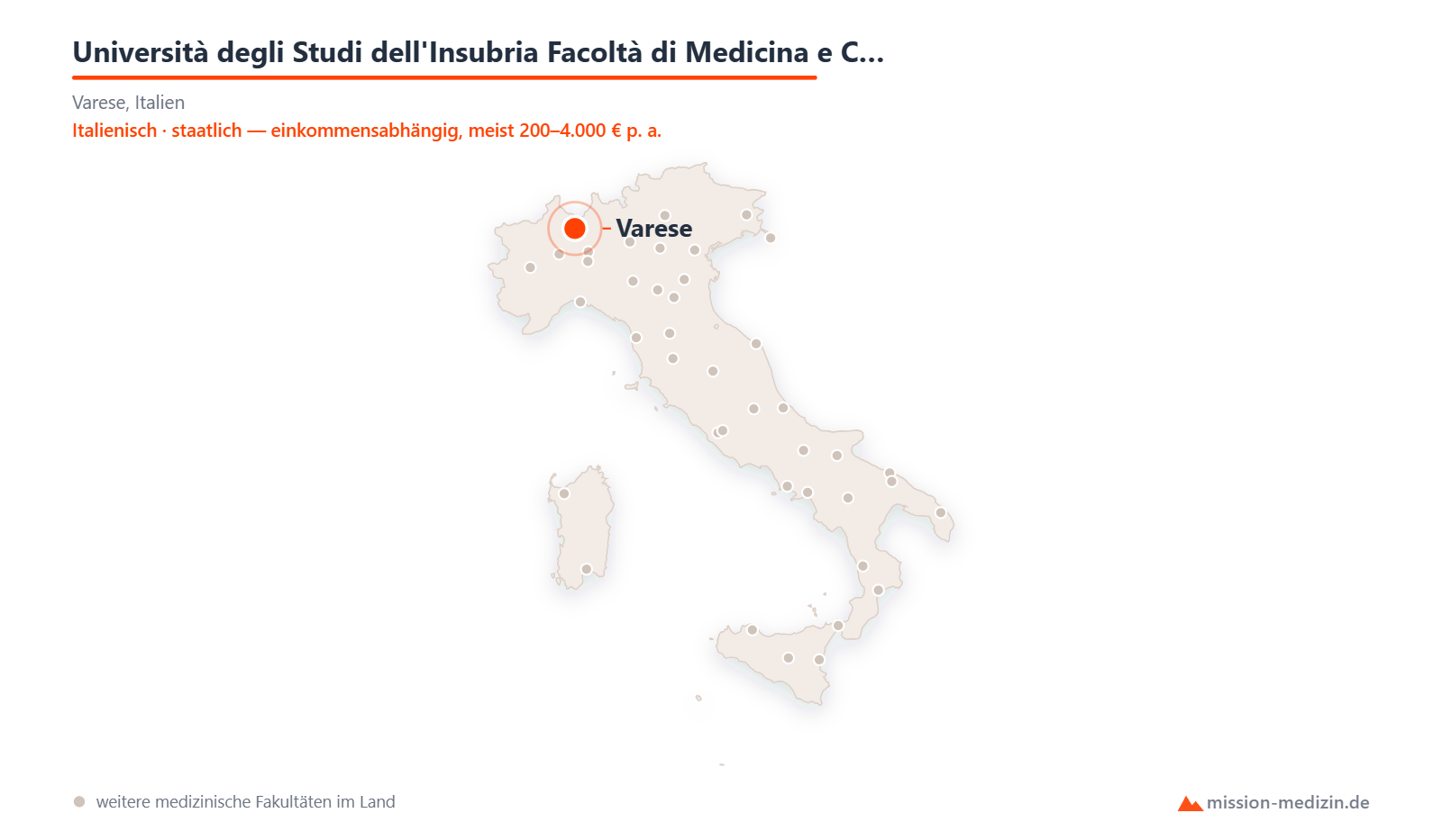 Karte: Lage von Università degli Studi dell'Insubria Facoltà di Medicina e Chirurgia in Italien