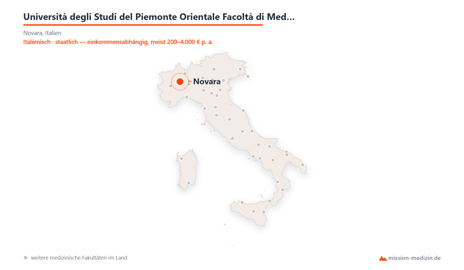 Karte: Lage von Università degli Studi del Piemonte Orientale Facoltà di Medicina Chirurgia e Scienze della Salute in Italien