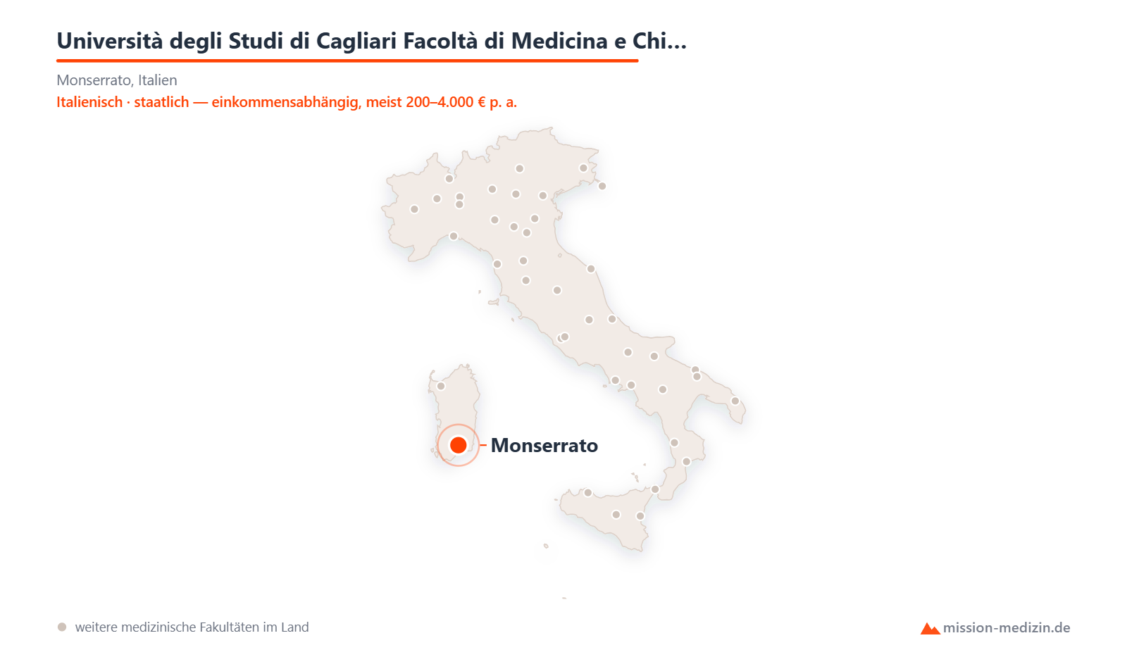 Karte: Lage von Università degli Studi di Cagliari Facoltà di Medicina e Chirurgia in Italien
