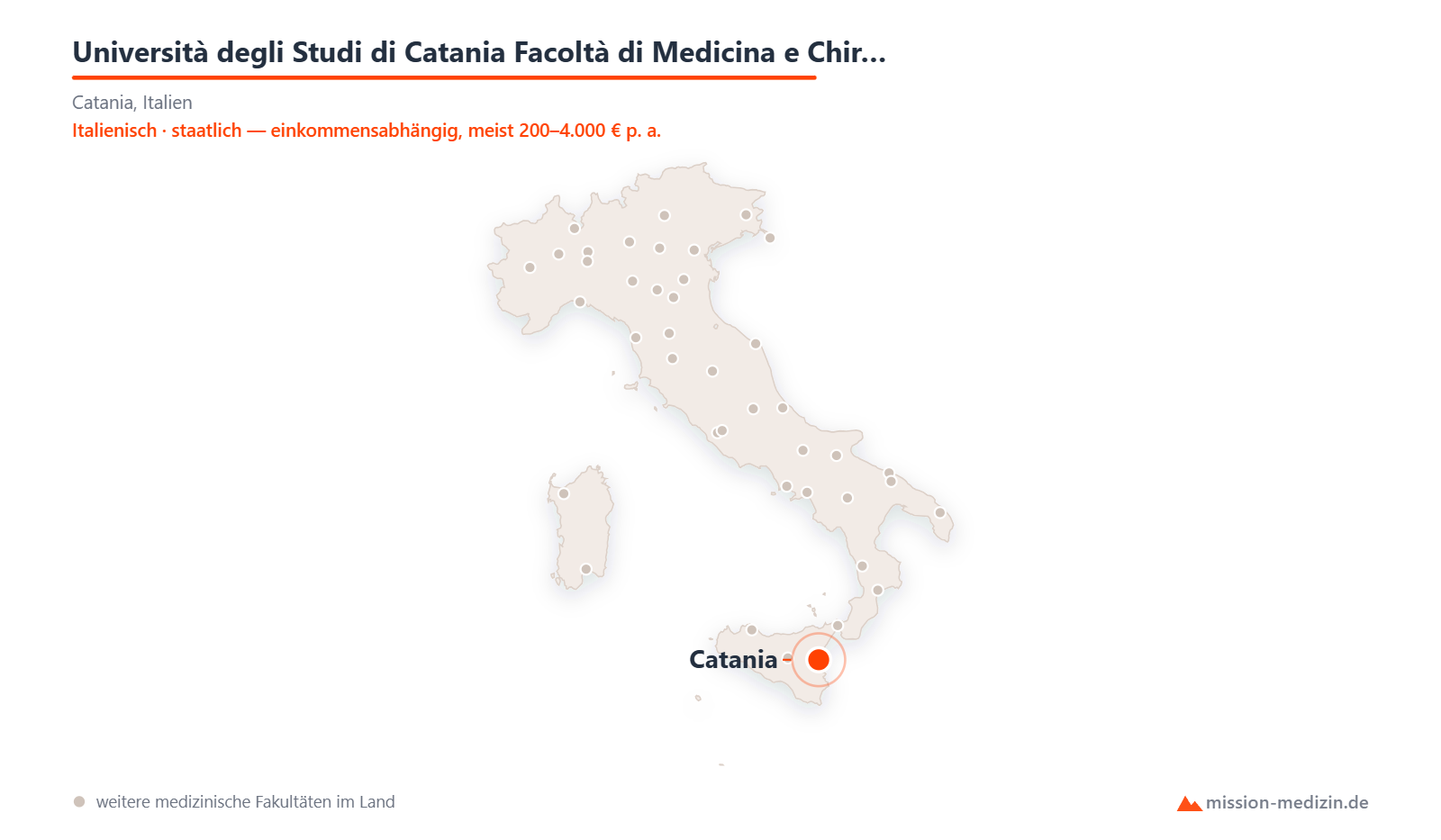 Karte: Lage von Università degli Studi di Catania Facoltà di Medicina e Chirurgia in Italien