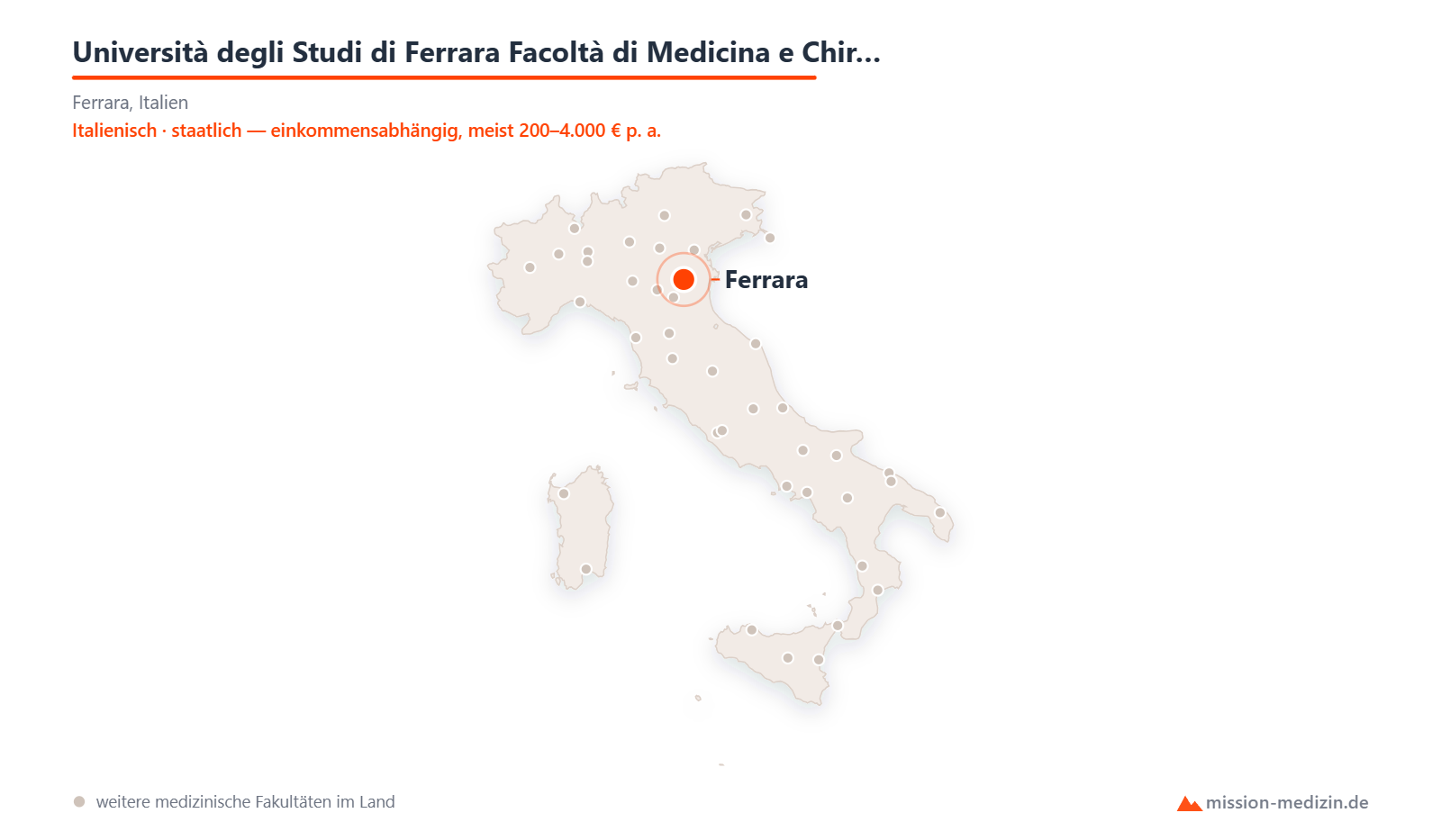 Karte: Lage von Università degli Studi di Ferrara Facoltà di Medicina e Chirurgia in Italien