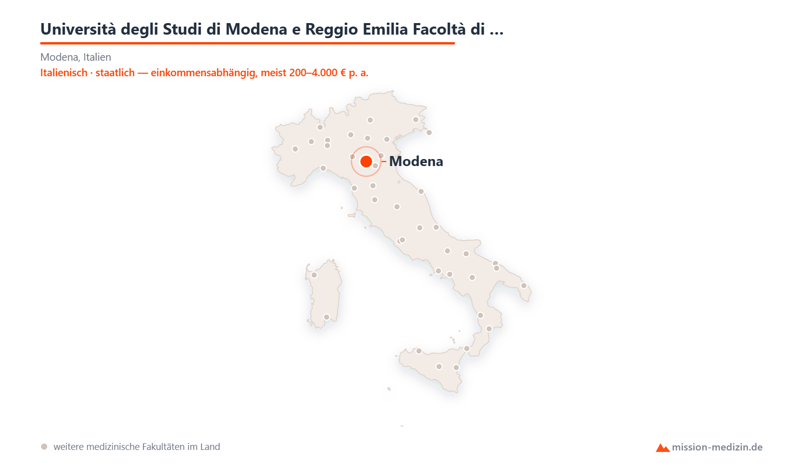 Karte: Lage von Università degli Studi di Modena e Reggio Emilia Facoltà di Medicina e Chirurgia in Italien