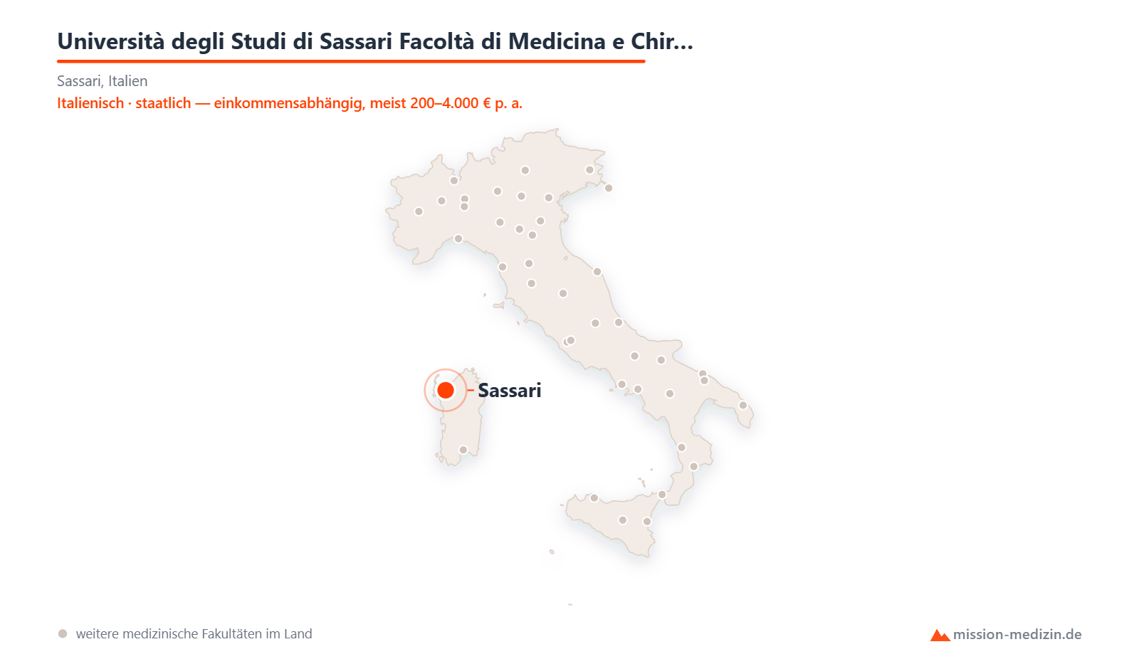 Karte: Lage von Università degli Studi di Sassari Facoltà di Medicina e Chirurgia in Italien