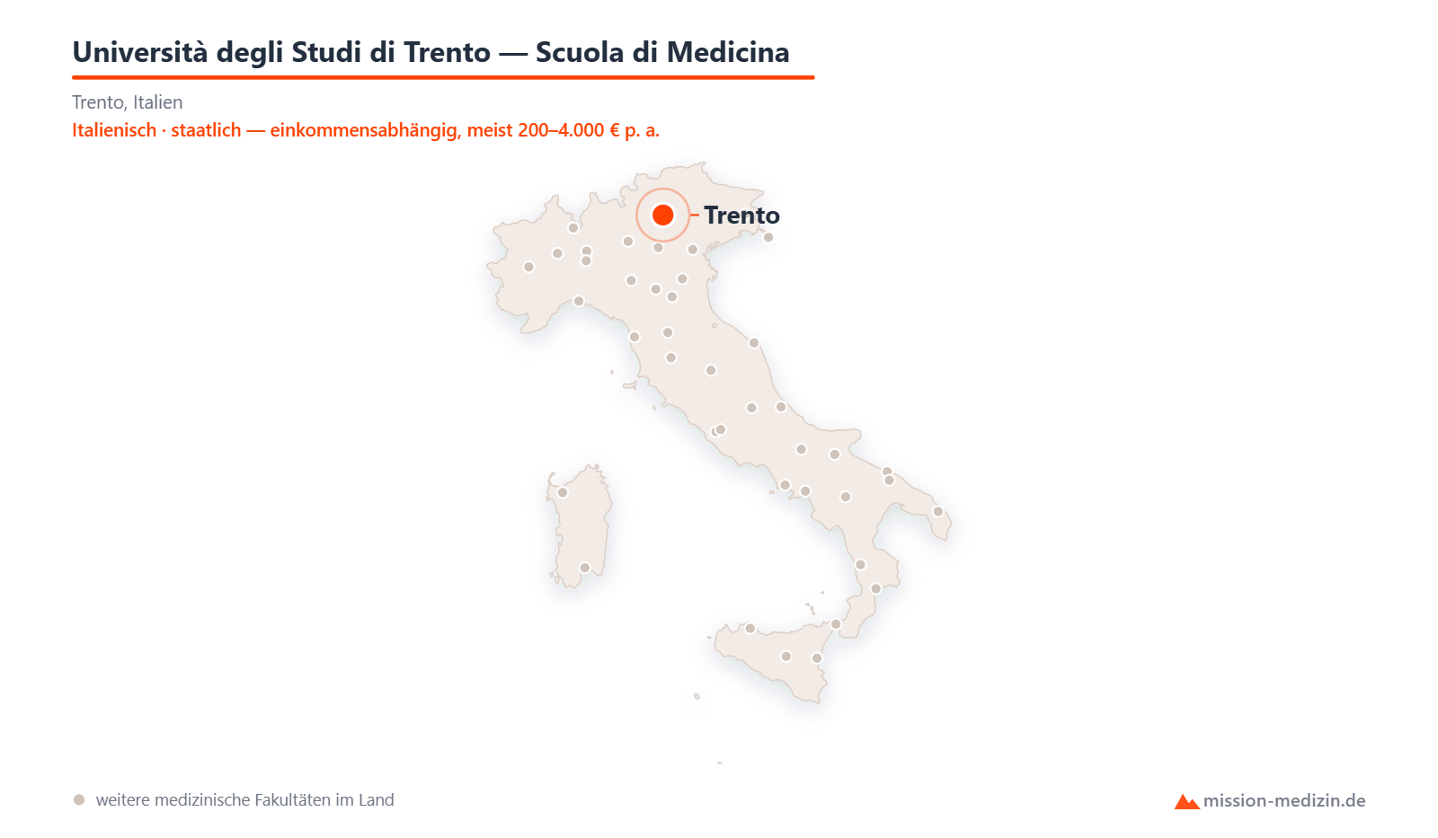 Karte: Lage von Università degli Studi di Trento — Scuola di Medicina in Italien
