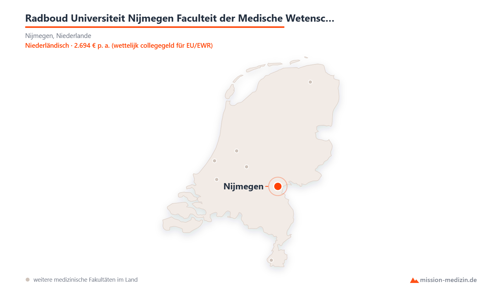 Karte: Lage von Radboud Universiteit Nijmegen Faculteit der Medische Wetenschappen in Niederlande