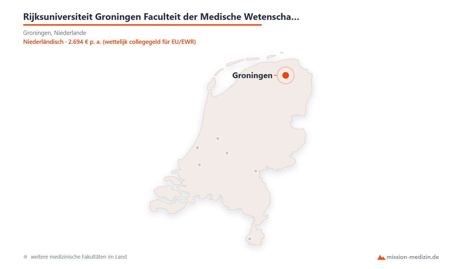 Karte: Lage von Rijksuniversiteit Groningen Faculteit der Medische Wetenschappen in Niederlande