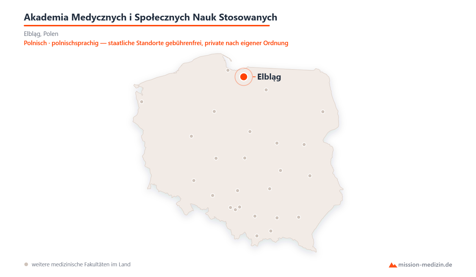 Karte: Lage von Akademia Medycznych i Społecznych Nauk Stosowanych in Polen