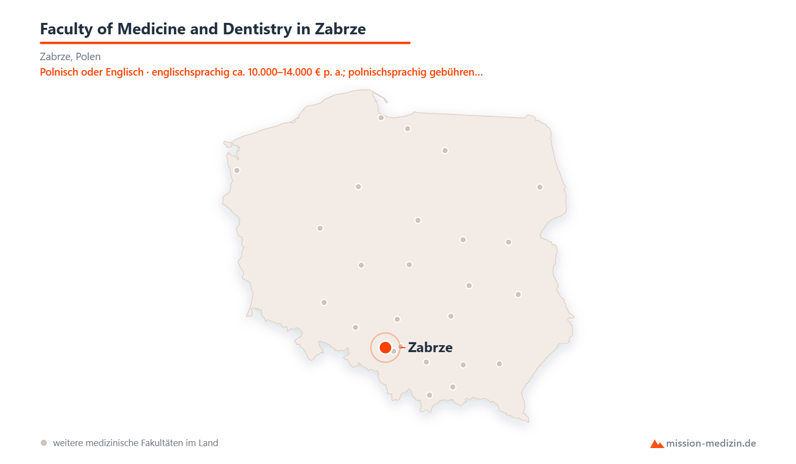 Karte: Lage von Faculty of Medicine and Dentistry in Zabrze in Polen