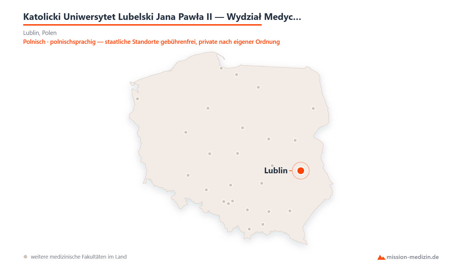 Karte: Lage von Katolicki Uniwersytet Lubelski Jana Pawła II — Wydział Medyczny in Polen