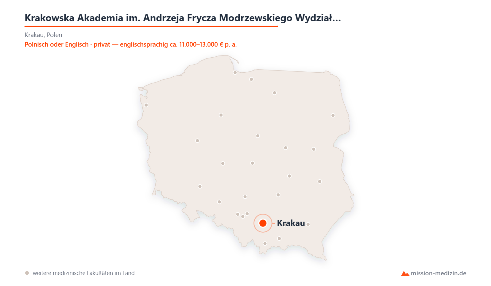 Karte: Lage von Krakowska Akademia im. Andrzeja Frycza Modrzewskiego Wydział Lekarski i Nauk o Zdrowiu in Polen