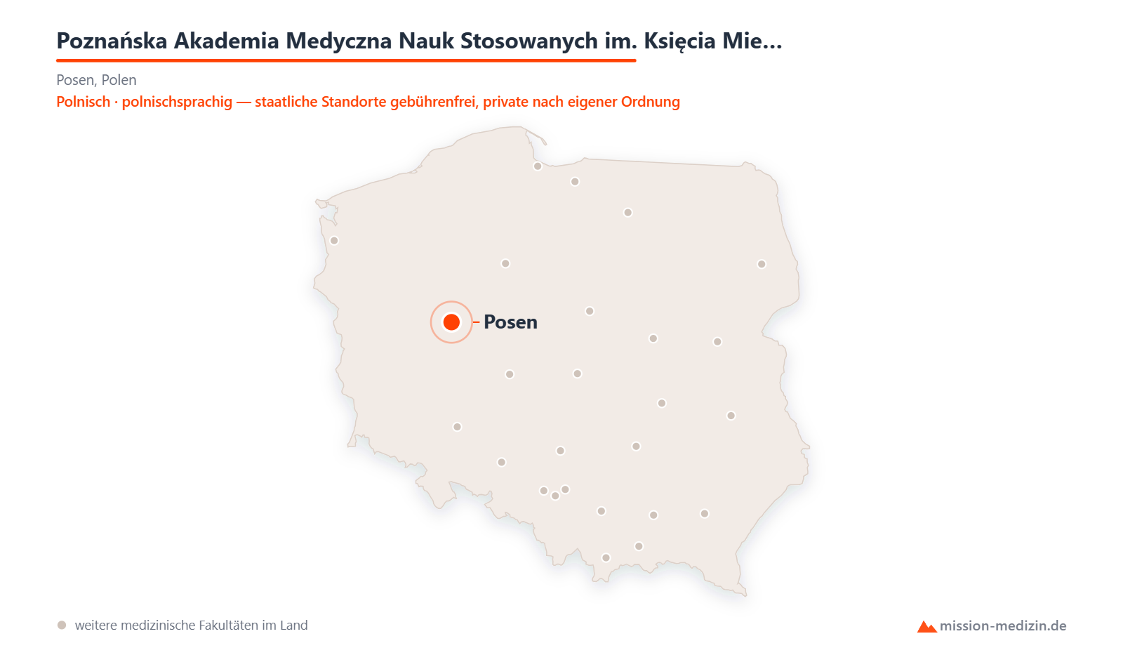 Karte: Lage von Poznańska Akademia Medyczna Nauk Stosowanych im. Księcia Mieszka I in Polen