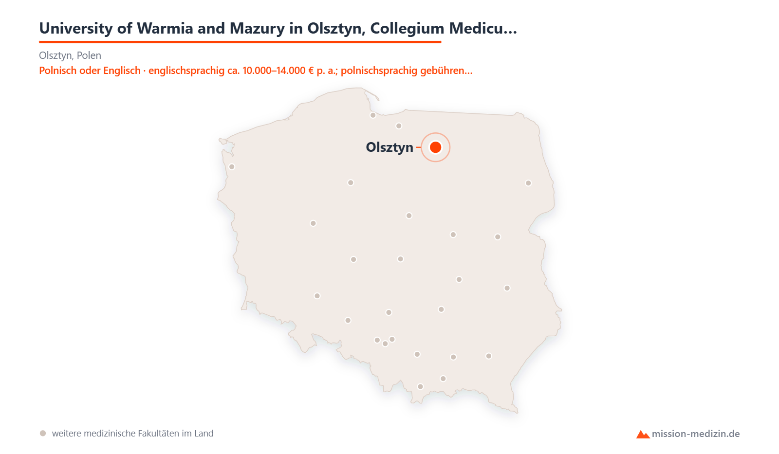 Karte: Lage von University of Warmia and Mazury in Olsztyn, Collegium Medicum, School of Medicine in Polen