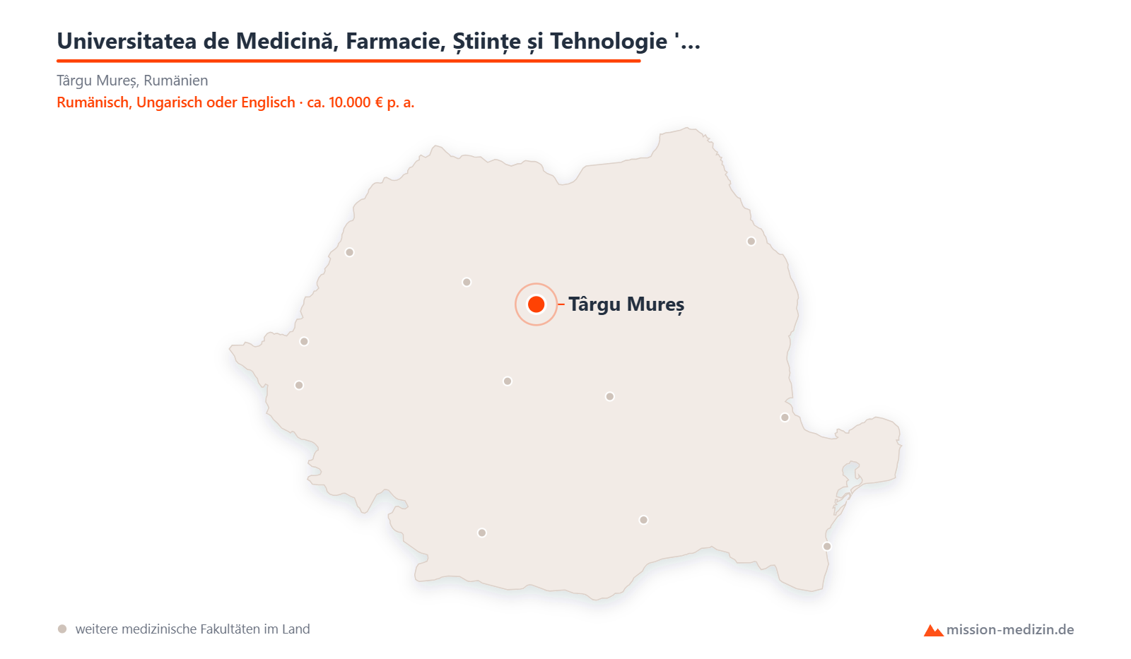 Karte: Lage von Universitatea de Medicină, Farmacie, Științe și Tehnologie 'George Emil Palade' Târgu Mureș in Rumänien