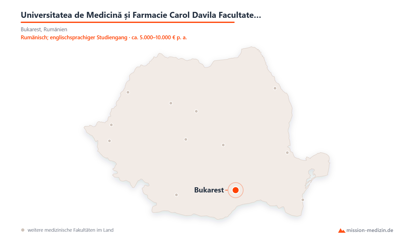 Karte: Lage von Universitatea de Medicină și Farmacie Carol Davila Facultatea de Medicină in Rumänien
