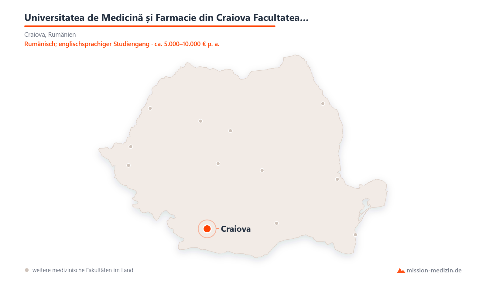 Karte: Lage von Universitatea de Medicină și Farmacie din Craiova Facultatea de Medicină in Rumänien