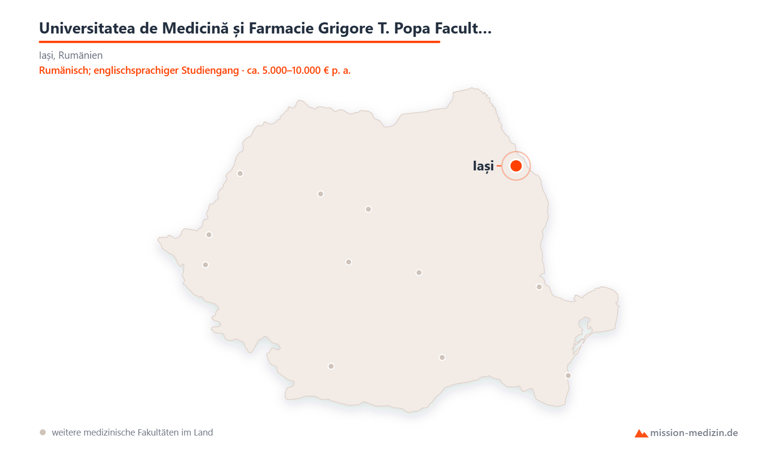 Karte: Lage von Universitatea de Medicină și Farmacie Grigore T. Popa Facultatea de Medicină in Rumänien