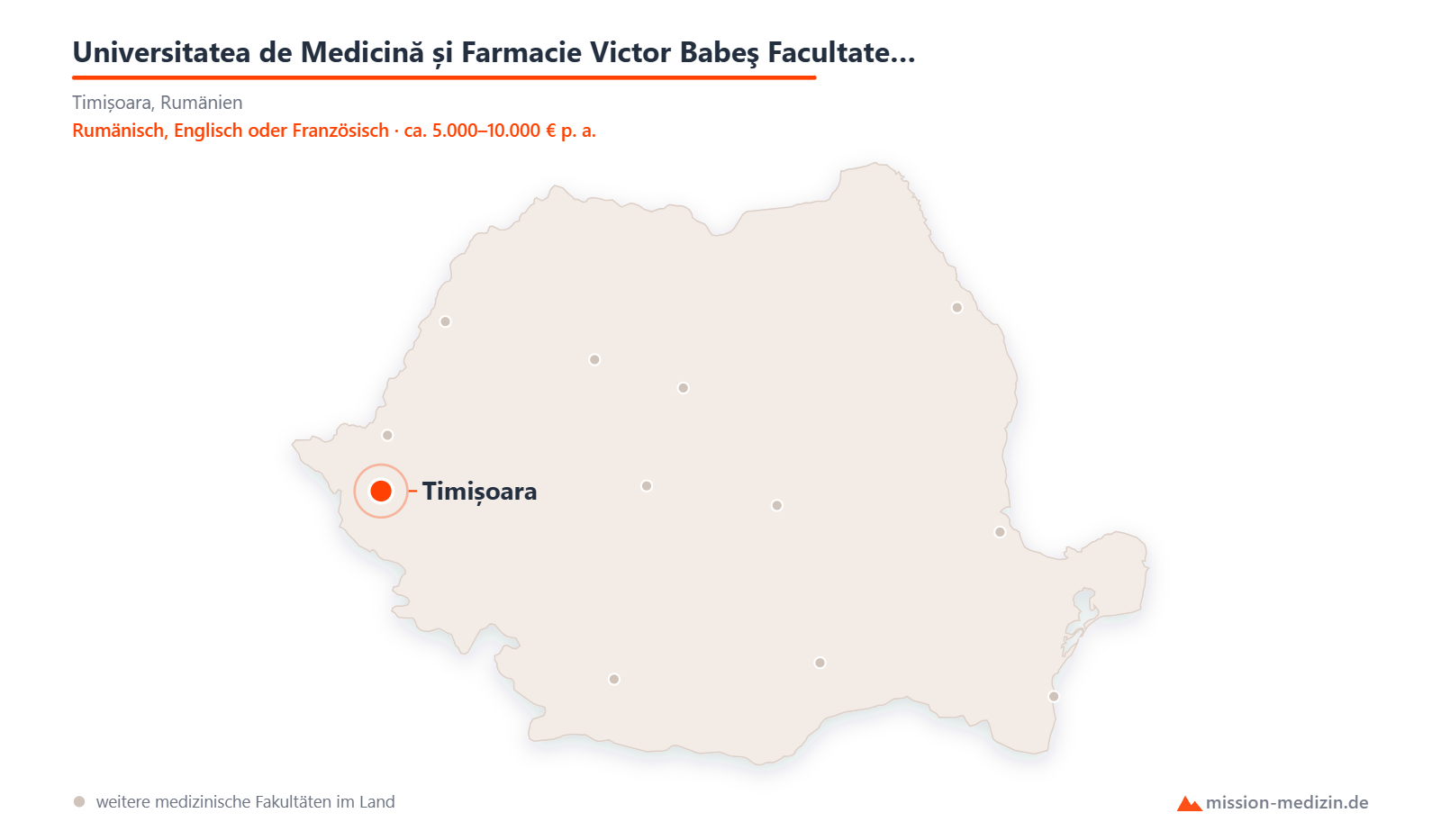 Karte: Lage von Universitatea de Medicină și Farmacie Victor Babeş Facultatea de Medicină in Rumänien