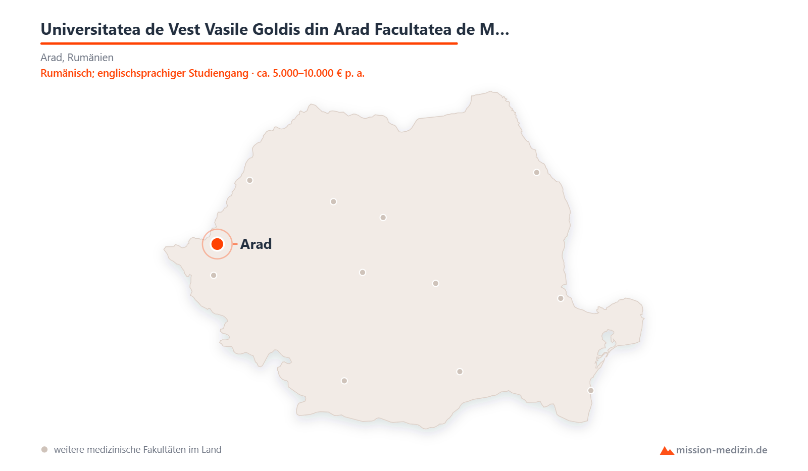 Karte: Lage von Universitatea de Vest Vasile Goldis din Arad Facultatea de Medicină in Rumänien