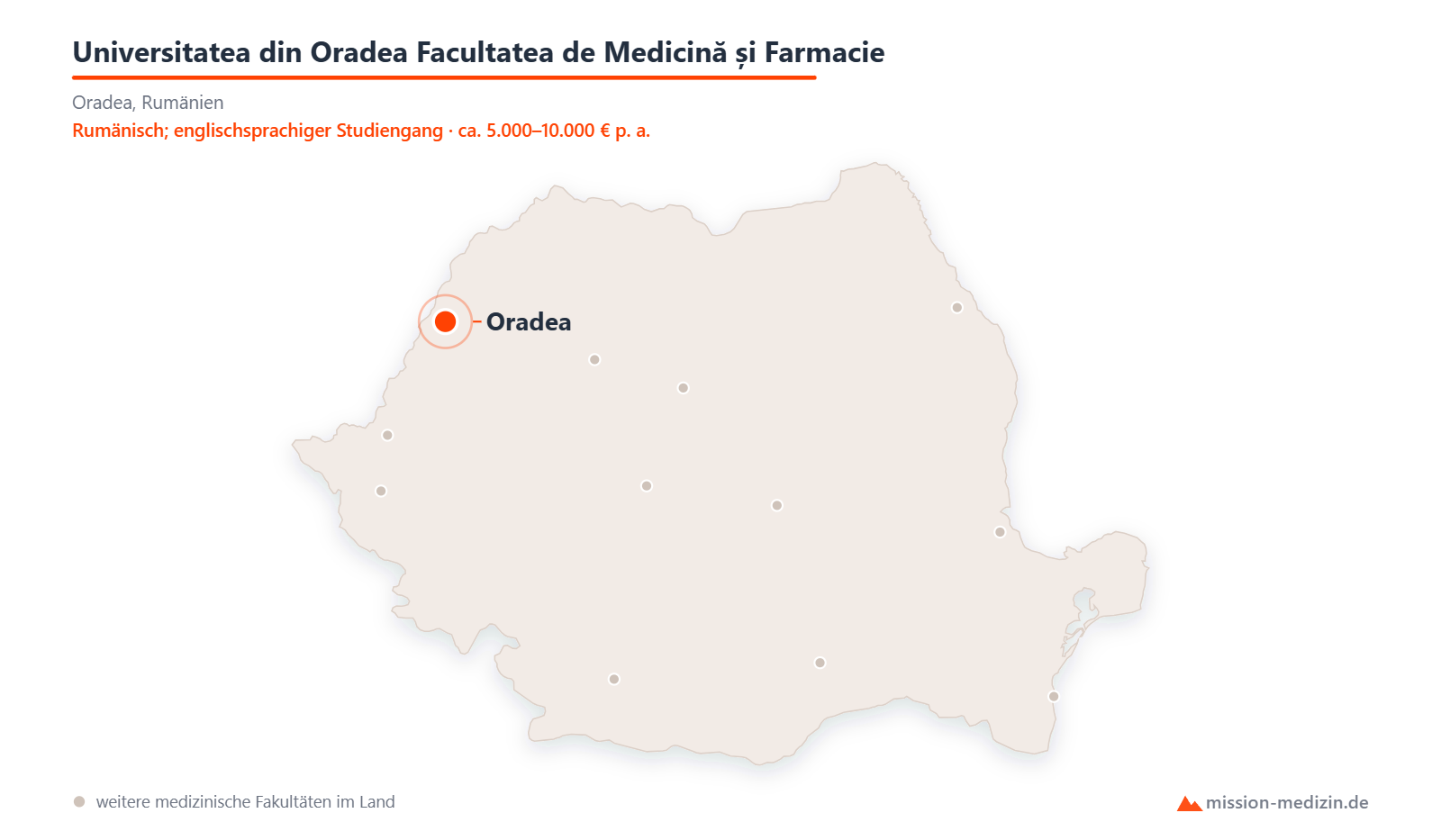 Karte: Lage von Universitatea din Oradea Facultatea de Medicină și Farmacie in Rumänien