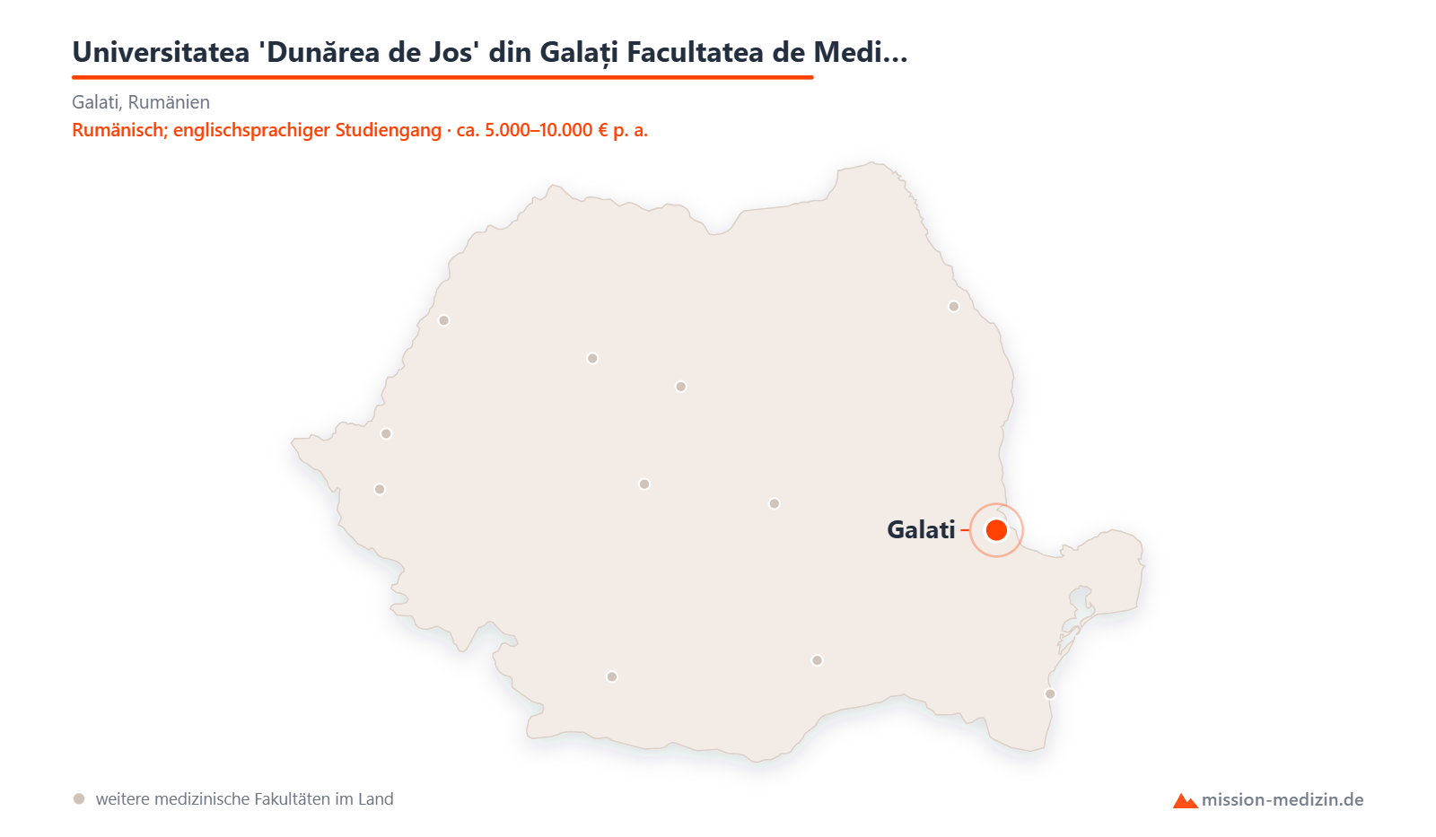 Karte: Lage von Universitatea 'Dunărea de Jos' din Galați Facultatea de Medicină și Farmacie in Rumänien