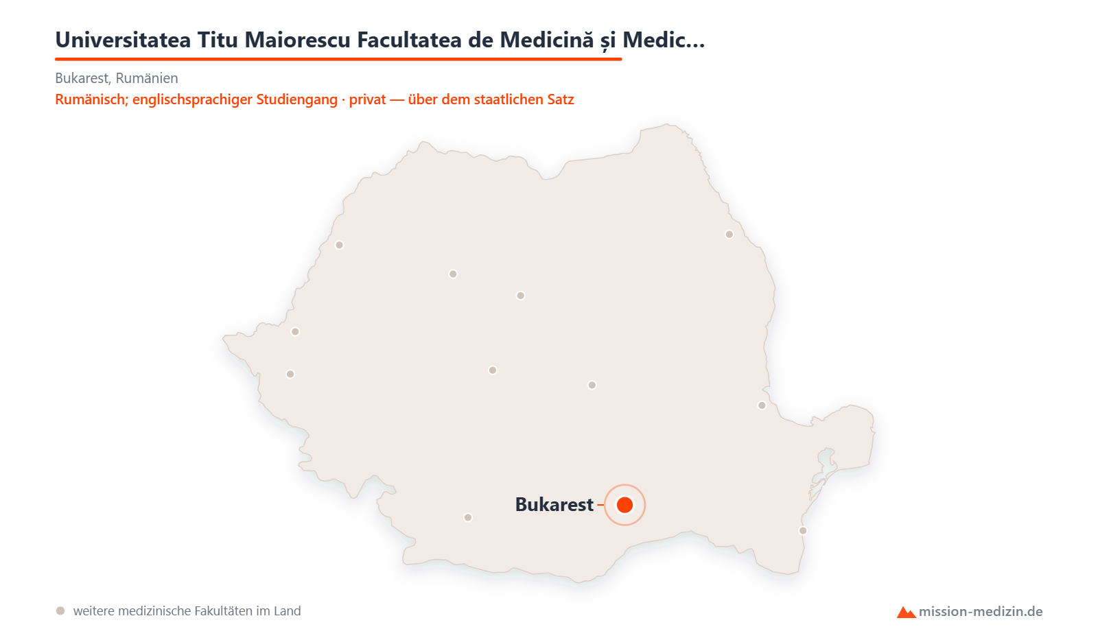 Karte: Lage von Universitatea Titu Maiorescu Facultatea de Medicină și Medicină Dentara in Rumänien