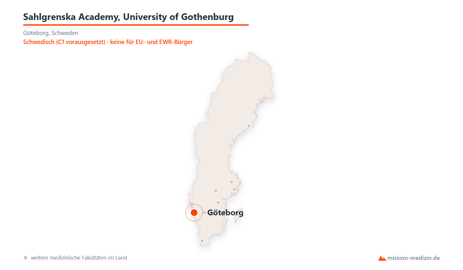 Karte: Lage von Sahlgrenska Academy, University of Gothenburg in Schweden