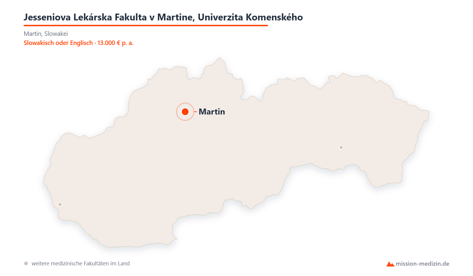 Karte: Lage von Jesseniova Lekárska Fakulta v Martine, Univerzita Komenského in Slowakei