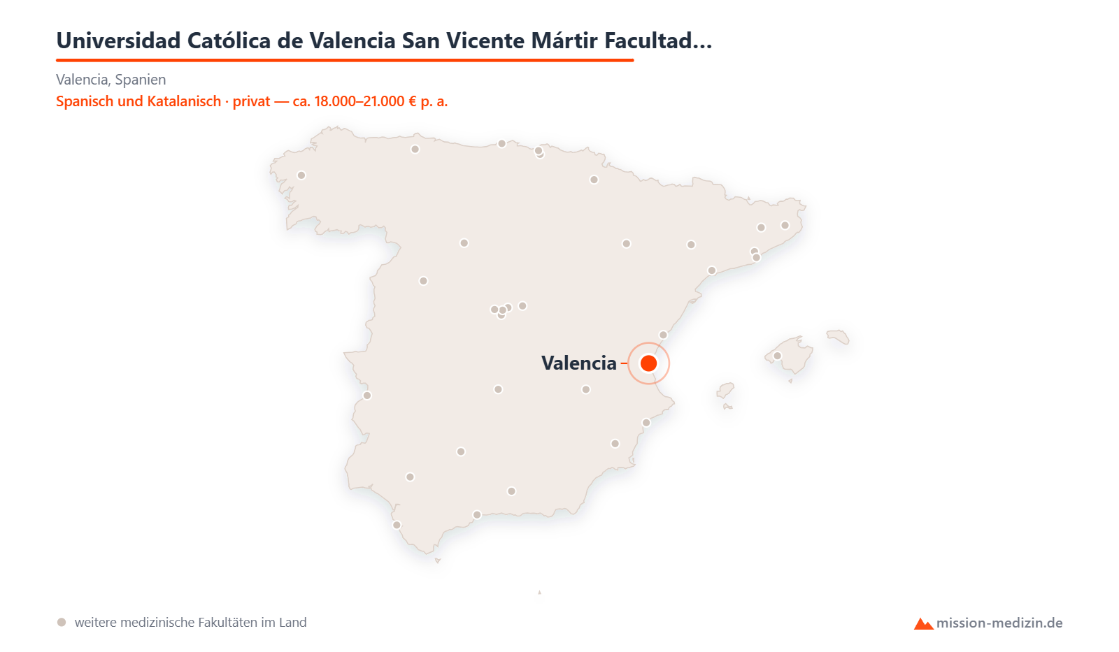 Karte: Lage von Universidad Católica de Valencia San Vicente Mártir Facultad de Medicina y Ciencias de la Salud in Spanien