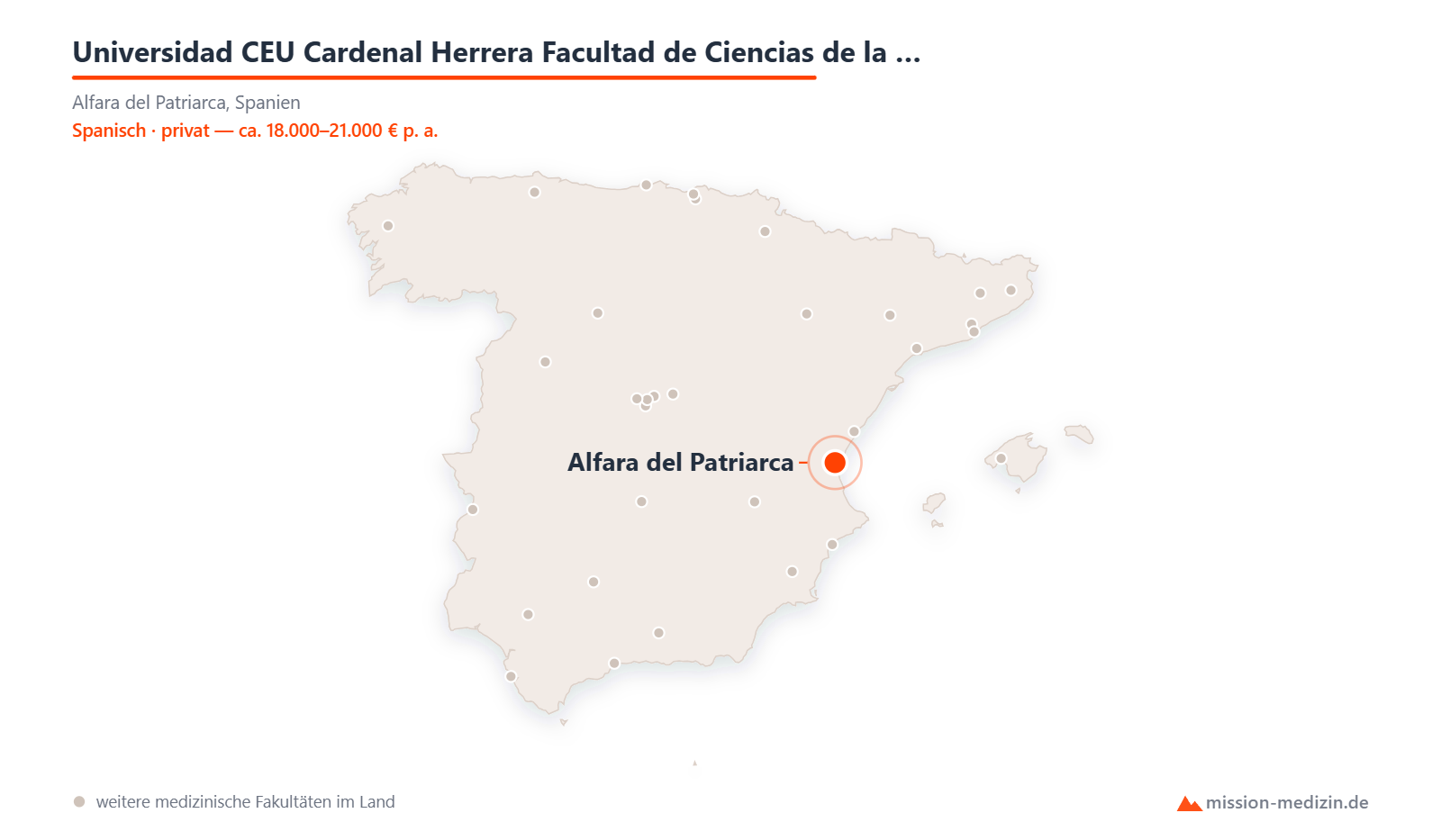 Karte: Lage von Universidad CEU Cardenal Herrera Facultad de Ciencias de la Salud Valencia in Spanien