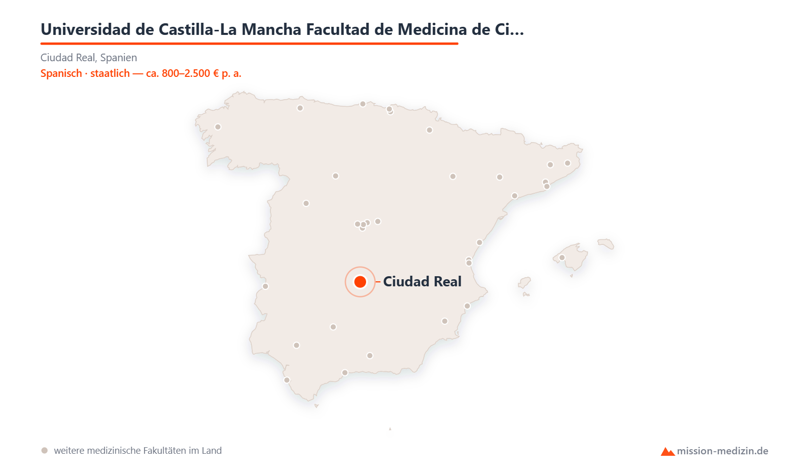 Karte: Lage von Universidad de Castilla-La Mancha Facultad de Medicina de Ciudad Real in Spanien