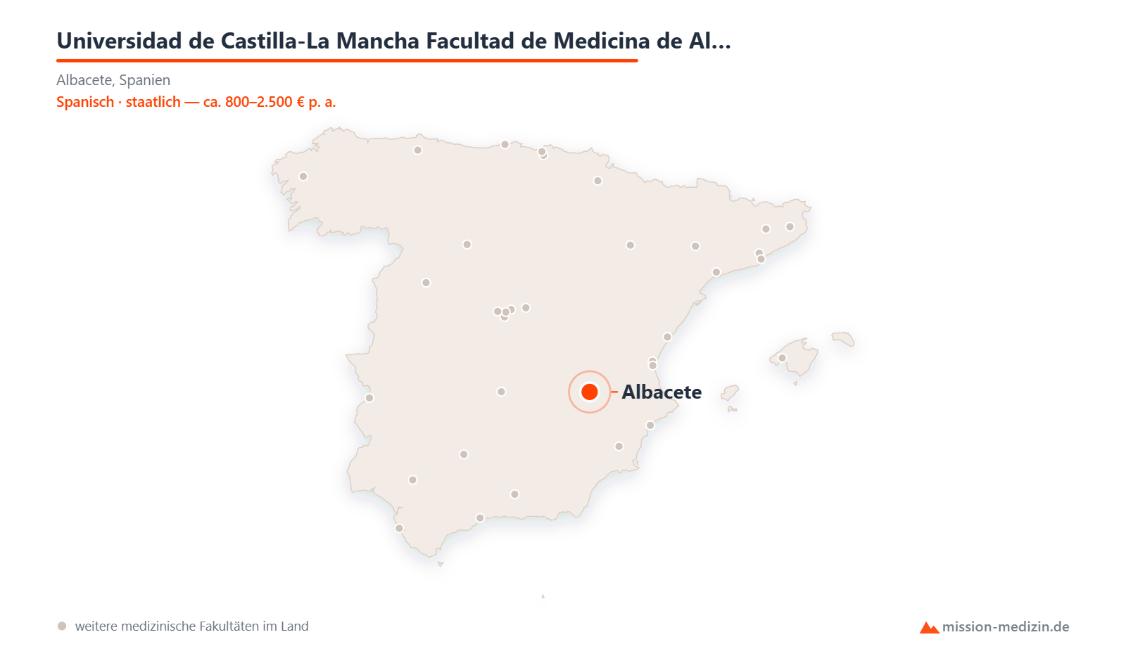 Karte: Lage von Universidad de Castilla-La Mancha Facultad de Medicina de Albacete in Spanien
