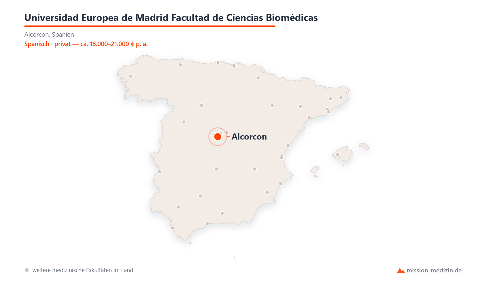 Karte: Lage von Universidad Europea de Madrid Facultad de Ciencias Biomédicas in Spanien