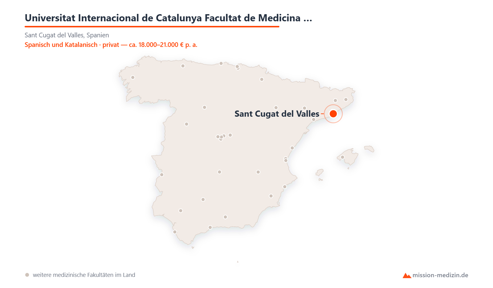 Karte: Lage von Universitat Internacional de Catalunya Facultat de Medicina i Ciències de la Salut in Spanien