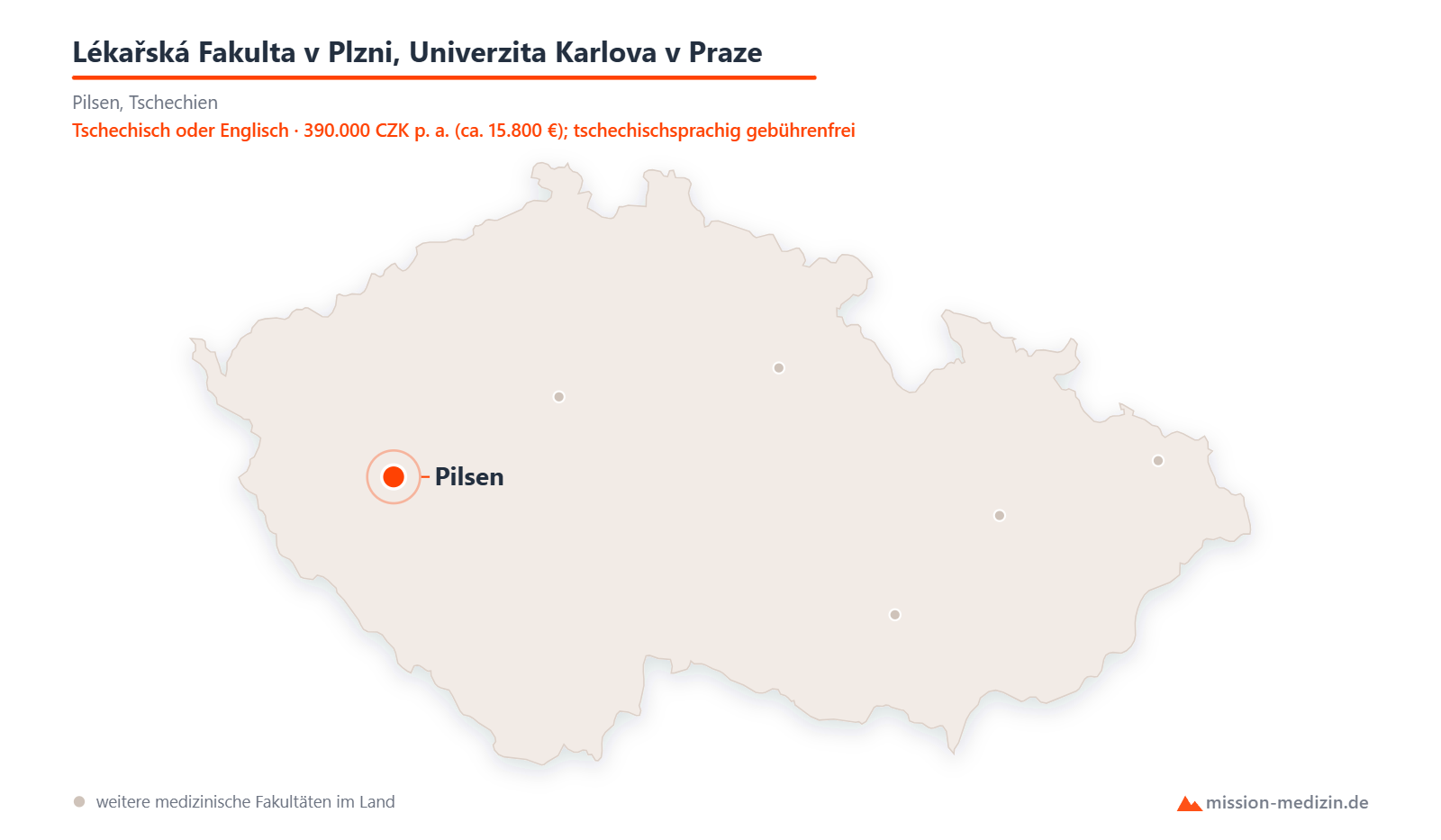 Karte: Lage von Lékařská Fakulta v Plzni, Univerzita Karlova v Praze in Tschechien