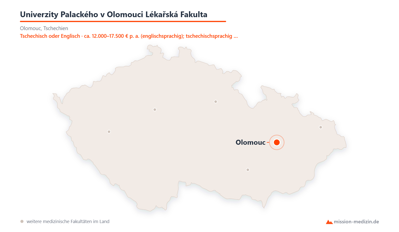 Karte: Lage von Univerzity Palackého v Olomouci Lékařská Fakulta in Tschechien